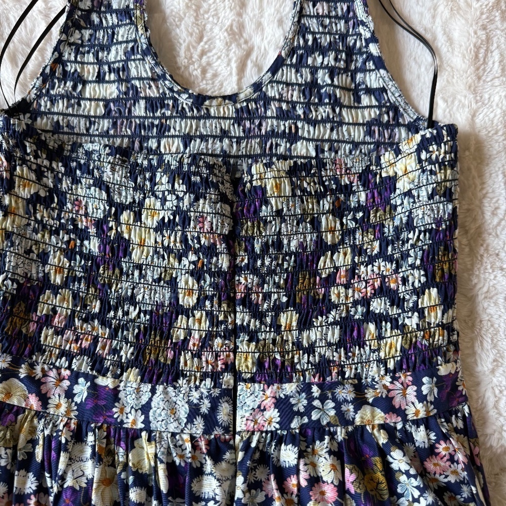 LES RÊVERIES Midi Dress Halter-Neck Floral Print Shirred Bodice 100% Cotton Sz 2 - Picture 7 of 14